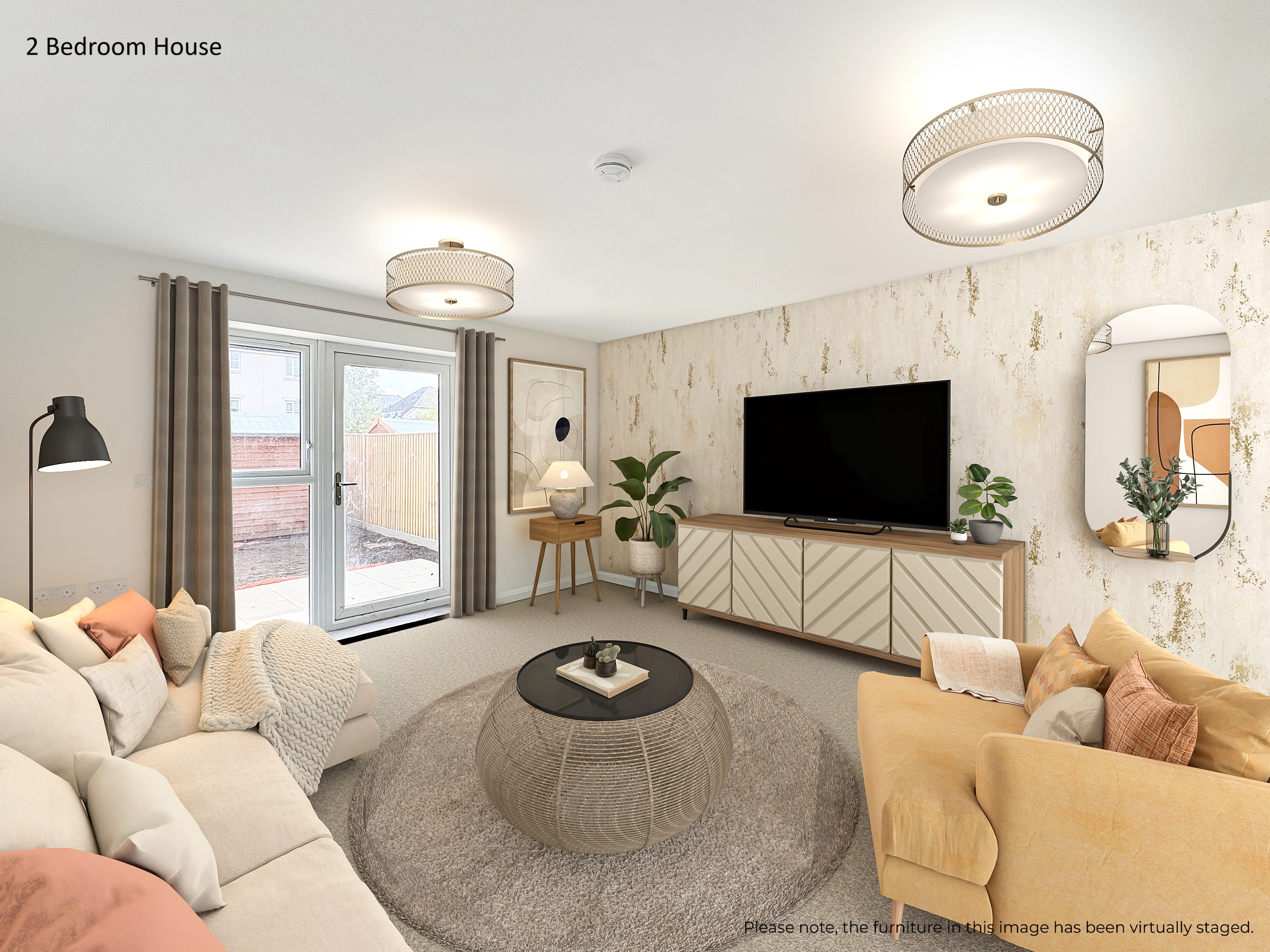 Virtual Staging of a living room in a 2 bedroom house at The Orchards